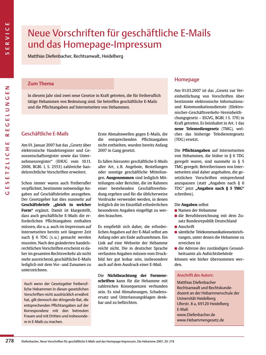 Vorschauseite 1: Neue Vorschriften für geschäftliche E-mails und das Homepage-Impressum