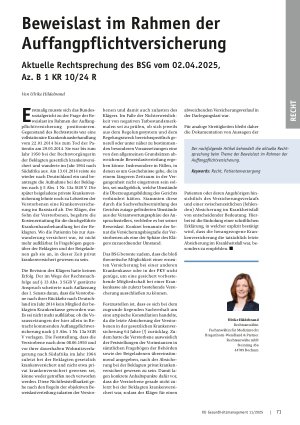 Vorschauseite 1: Beweislast im Rahmen der Auffangpflichtversicherung