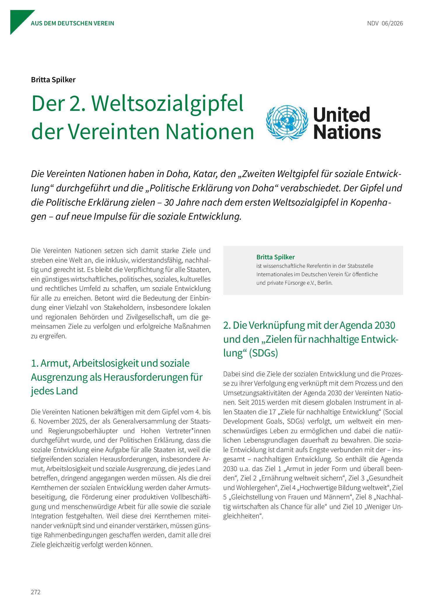 Vorschauseite 1: Der 2. Weltsozialgipfel der Vereinten Nationen