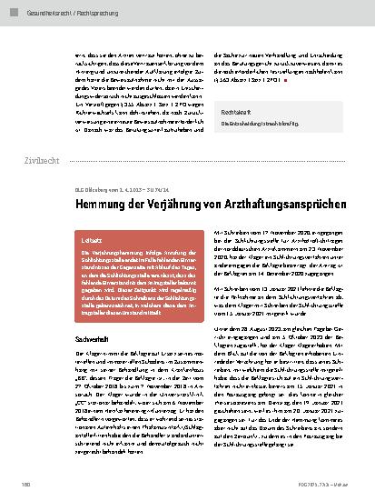 Vorschauseite 1: Hemmung der Verjährung von Arzthaftungsansprüchen