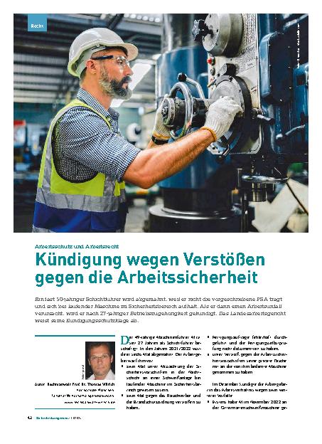 Vorschauseite 1: Arbeitsschutz und Arbeitsrecht: Kündigung wegen Verstößen gegen die Arbeitssicherheit
