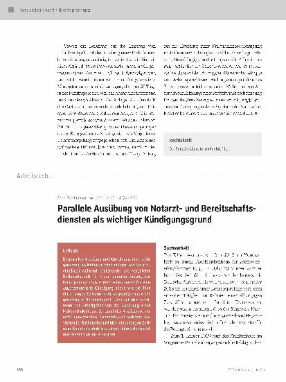 Vorschauseite 1: Parallele Ausübung von Notarztund Bereitschaftsdiensten als wichtiger Kündigungsgrund