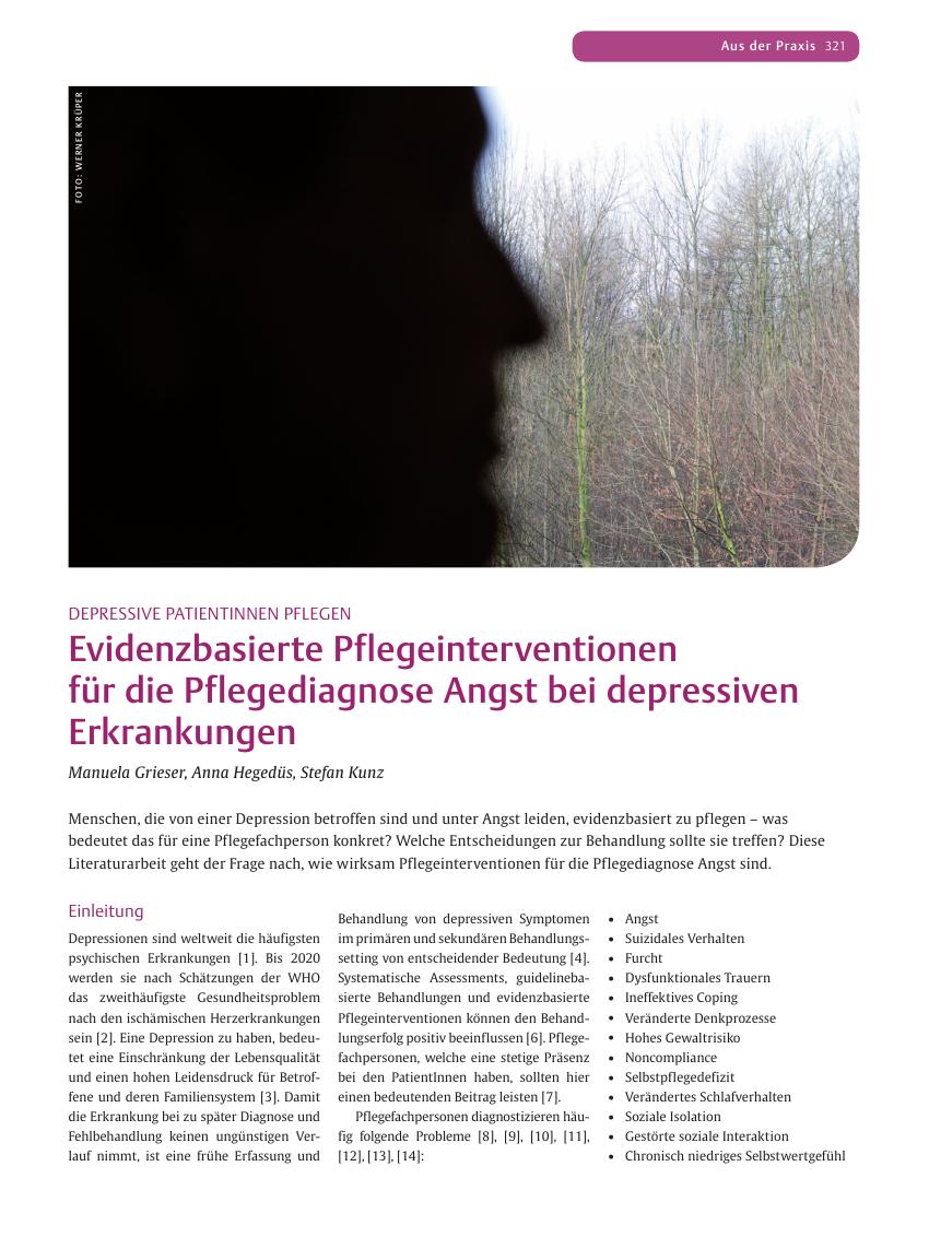 Vorschauseite 1: Evidenzbasierte Pflegeinterventionen für die Pflegediagnose Angst bei depressiven Erkrankungen