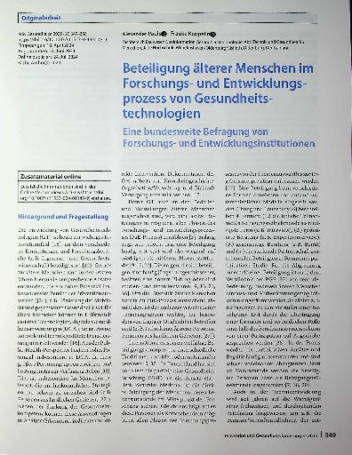Vorschauseite 1: Beteiligung älterer Menschen im Forschungsund Entwicklungsprozess von Gesundheitstechnologien