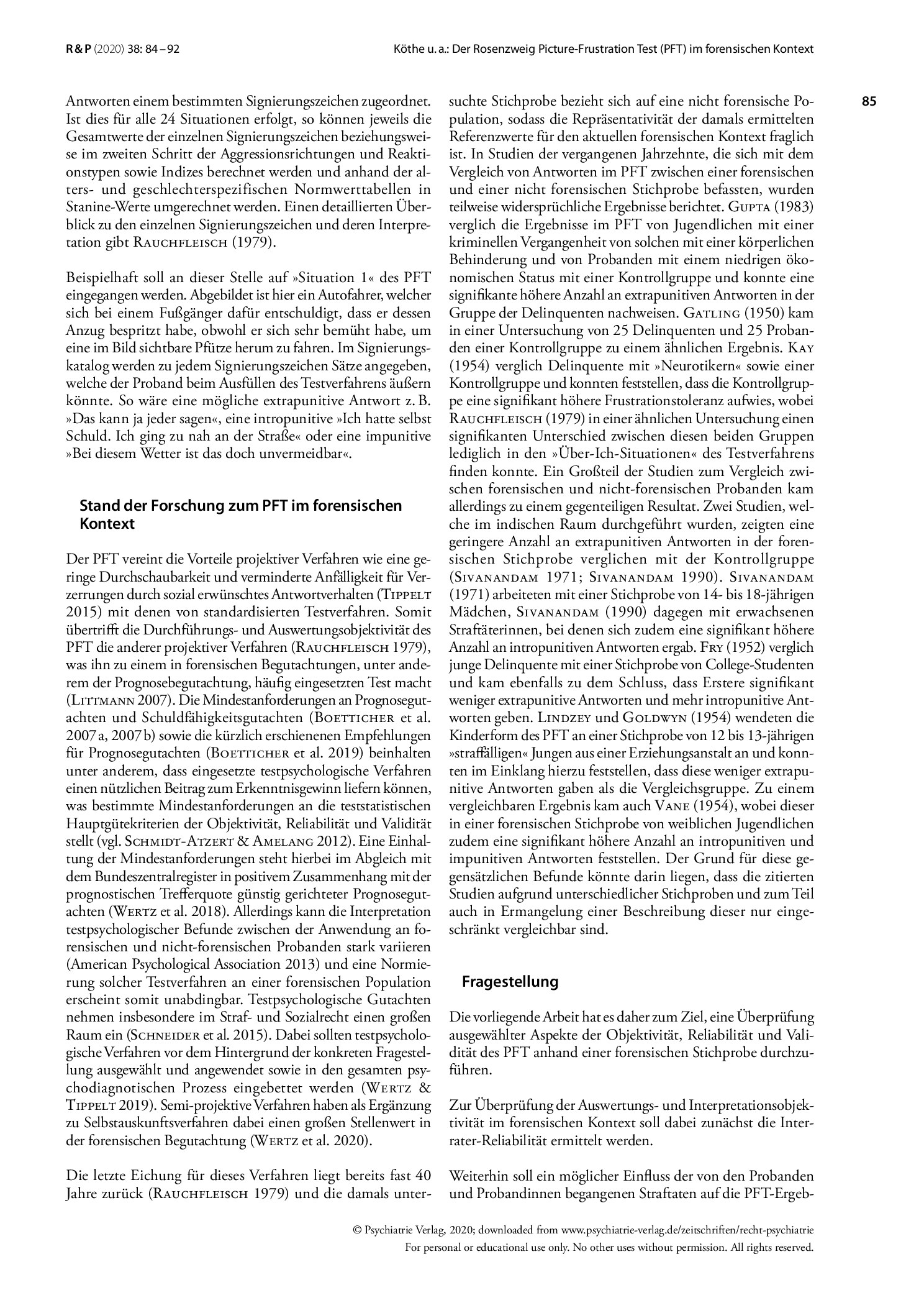 Vorschauseite 2: Der Rosenzweig Picture-Frustration Test (PFT) im forensischen Kontext