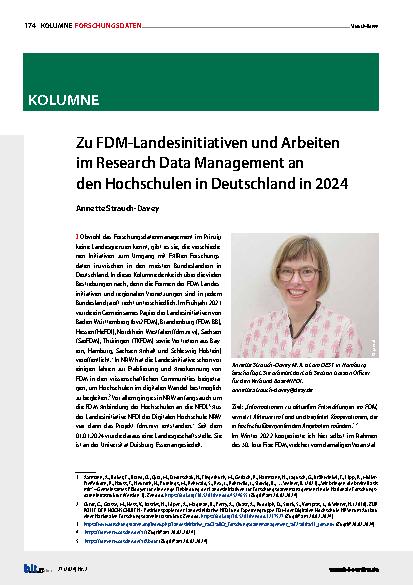Vorschauseite 1: Zu den FDM-Landesinitiativen und Arbeiten im Research Data Management an den Hochschulen in Deutschland im Jahr 2024.