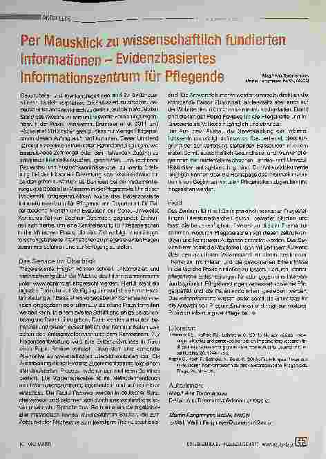 Vorschauseite 1: Per Mausklick zu wissenschaftlich fundierten Informationen - Evidenzbasiertes Informationszentrum für Pflegende