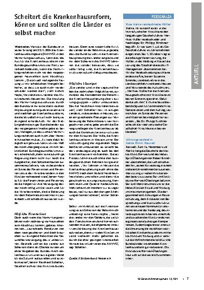 Vorschauseite 1: Scheitert die Krankenhausreform, können und sollten die Länder es selbst machen.