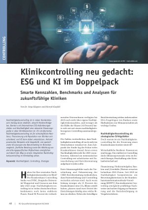 Vorschauseite 1: Klinikcontrolling neu gedacht: ESG und KI im Doppelpack. Smarte Kennzahlen, Benchmarks und Analysen für zukunftsfähige Kliniken