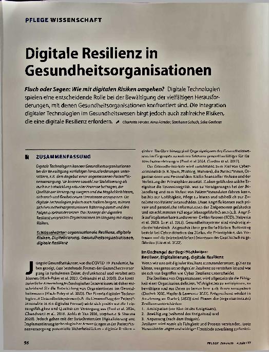 Vorschauseite 1: Digitale Resilienz in Gesundheitsorganisationen