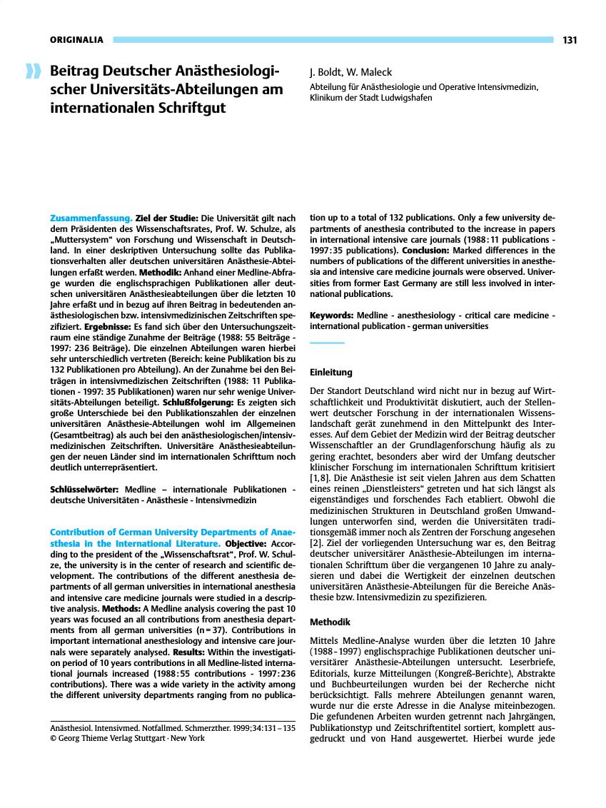 Vorschauseite 1: Beitrag Deutscher Anästhesiologischer Universitäts-Abteilungen am internationalen Schriftgut
