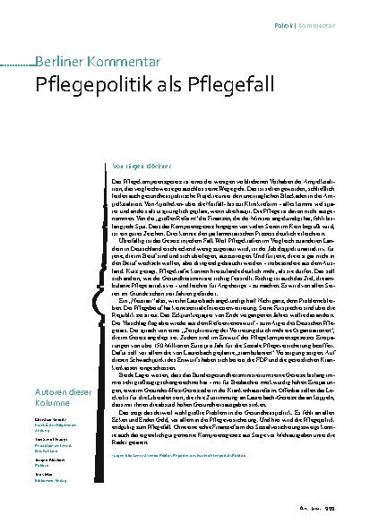 Vorschauseite 1: Pflegepolitik als Pflegefall