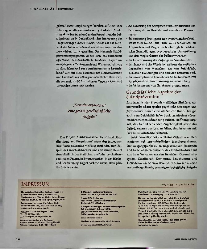 Vorschauseite 2: Suizidprävention in Deutschland: Es ist noch viel zu tun!