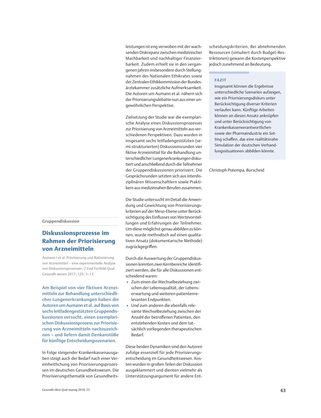 Vorschauseite 1: Diskussionsprozesse im Rahmen der Priorisierung von Arzneimitteln