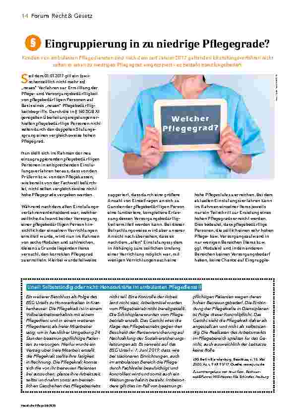 Vorschauseite 1: Eingruppierung in zu niedrige Pflegegrade?