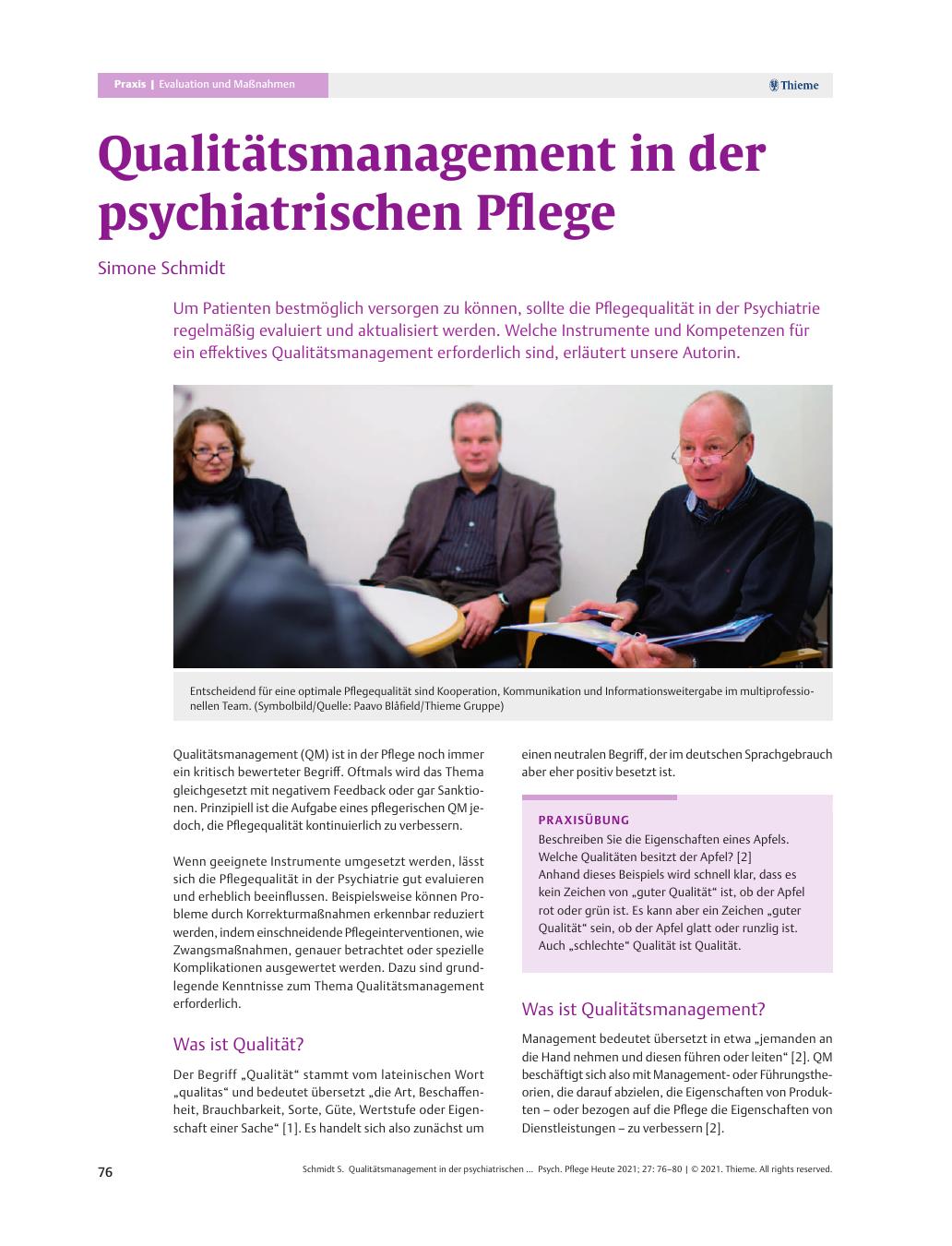 Vorschauseite 1: Qualitätsmanagement in der psychiatrischen Pflege