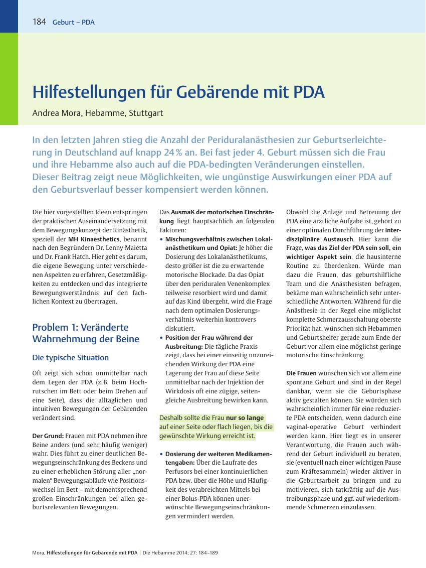 Vorschauseite 1: Hilfestellungen für Gebärende mit PDA