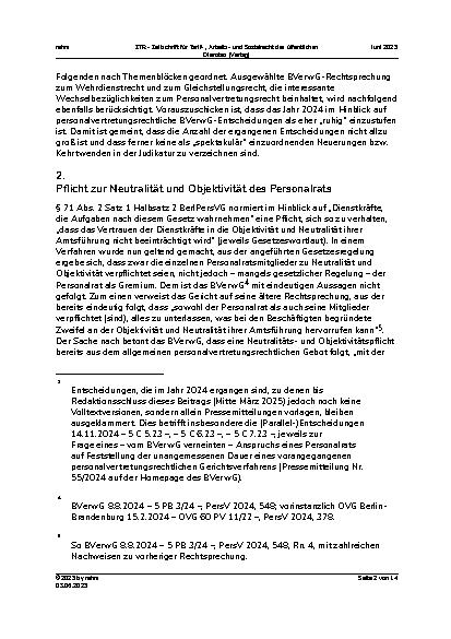 Vorschauseite 2: Die Rechtsprechung des Bundesverwaltungsgerichts zum Personalvertretungsrecht im Jahr 2024