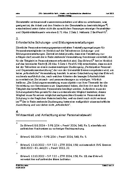 Vorschauseite 3: Die Rechtsprechung des Bundesverwaltungsgerichts zum Personalvertretungsrecht im Jahr 2024