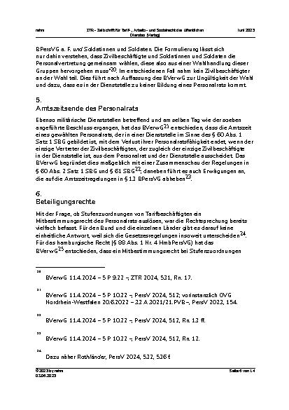Vorschauseite 6: Die Rechtsprechung des Bundesverwaltungsgerichts zum Personalvertretungsrecht im Jahr 2024