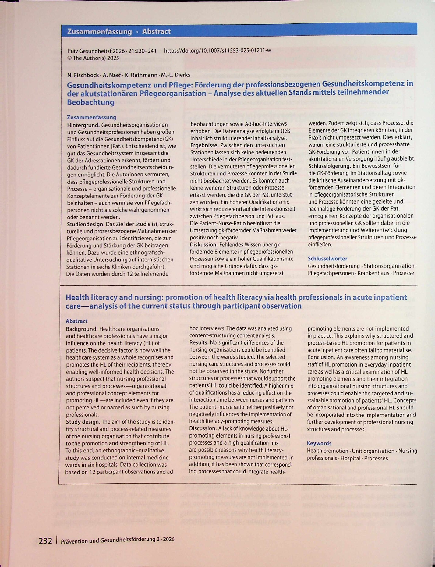 Vorschauseite 3: Gesundheitskompetenz und Pflege: Förderung der professionsbezogenen Gesundheitskompetenz in der akutstationären Pflegeorganisation – Analyse des aktuellen Stands mittels teilnehme…