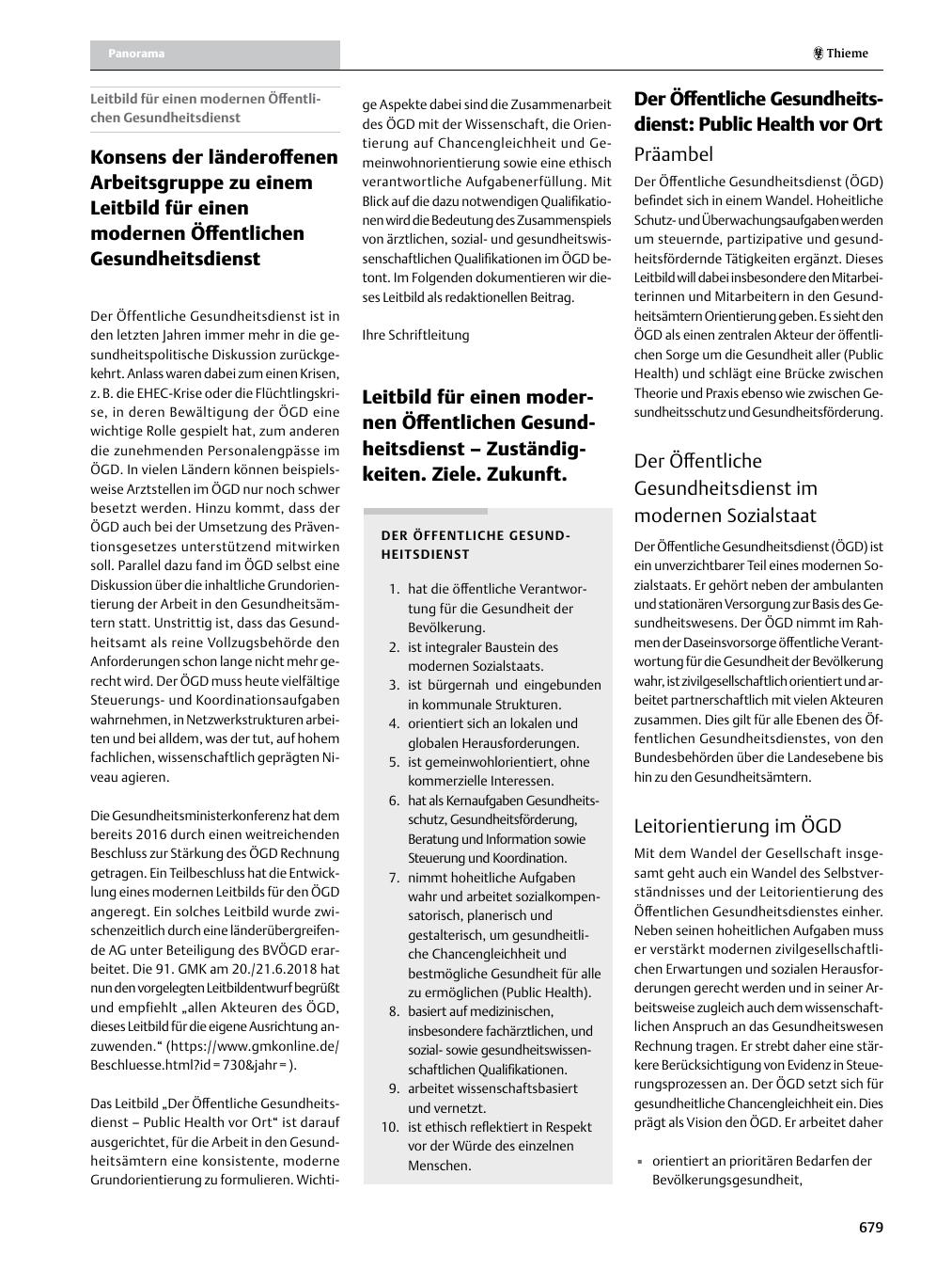 Vorschauseite 1: Konsens der länderoffenen Arbeitsgruppe zu einem Leitbild für einen modernen Öffentlichen Gesundheitsdienst? Leitbild für einen modernen Öffentlichen Gesundheitsdienst: Zuständigk…