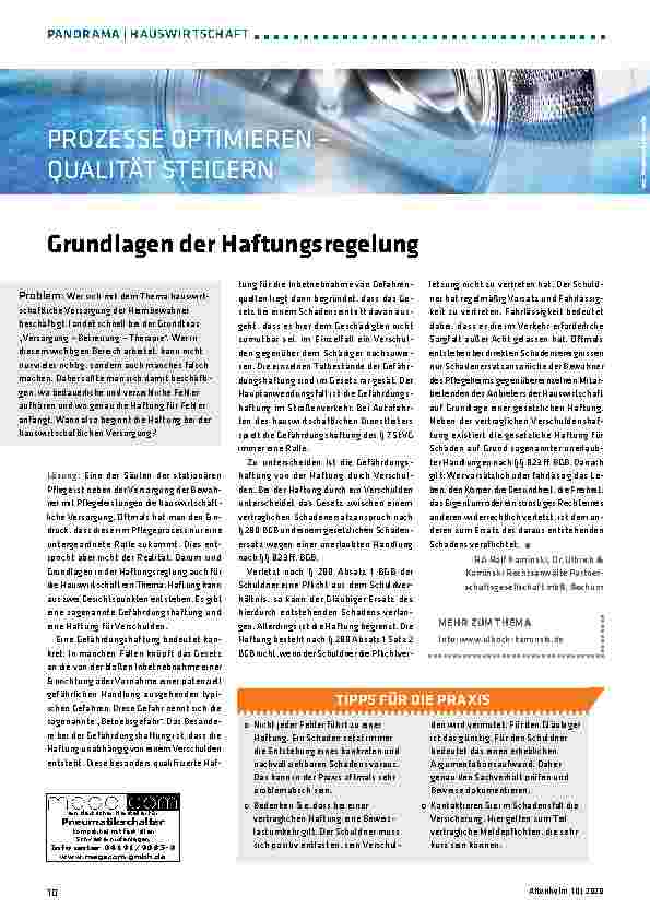 Vorschauseite 1: PROZESSE OPTIMIEREN – QUALITÄT STEIGERN Grundlagen der Haftungsregelung