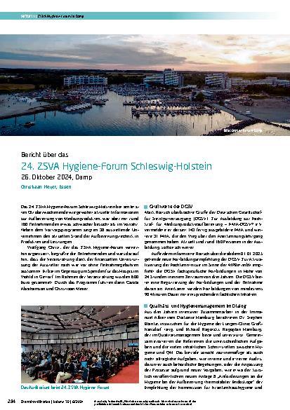 Vorschauseite 1: Bericht über das 24. ZSVA Hygiene-Forum Schleswig-Holstein 26. Oktober 2024, Damp