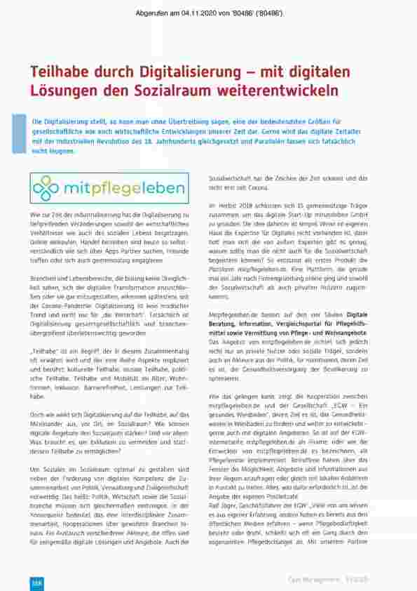 Vorschauseite 1: Teilhabe durch Digitalisierung - mit digitalen Lösungen den Sozialraum weiterentwickeln