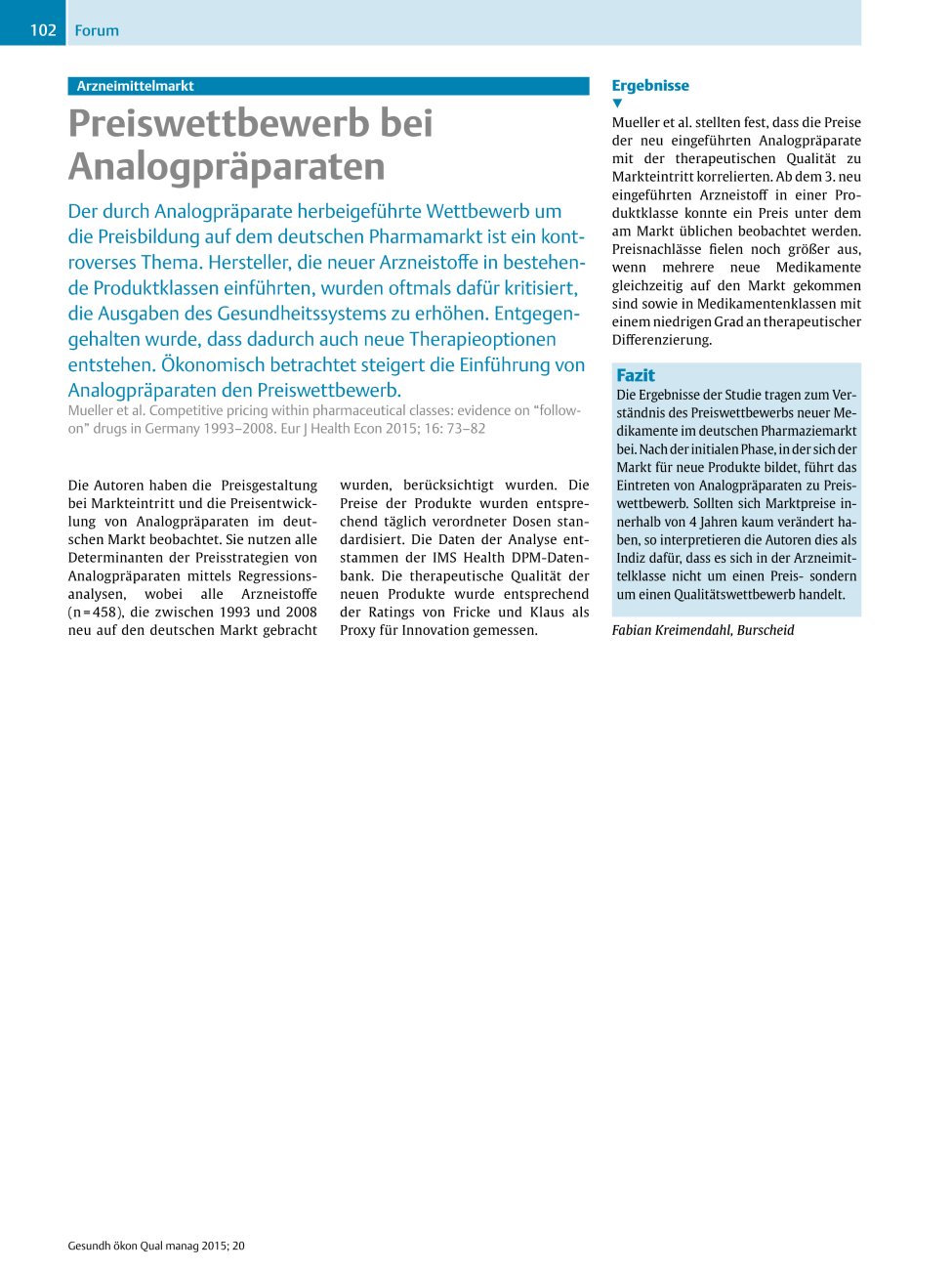 Vorschauseite 1: Arzneimittelmarkt – Preiswettbewerb bei Analogpräparaten