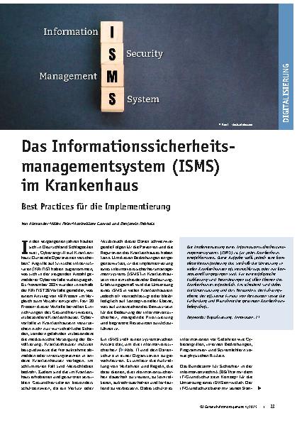 Vorschauseite 1: Das Informationssicherheitsmanagementsystem (ISMS) im Krankenhaus Best Practices für die Implementierung