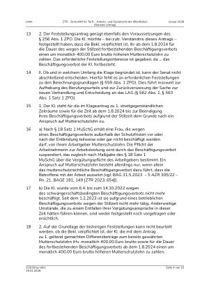 Vorschauseite 4: II. Allgemeines Arbeitsrecht Mutterschutzlohn – Zuschuss zum Mutterschaftsgeld – Referenzzeitraum