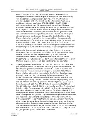 Vorschauseite 6: II. Allgemeines Arbeitsrecht Mutterschutzlohn – Zuschuss zum Mutterschaftsgeld – Referenzzeitraum