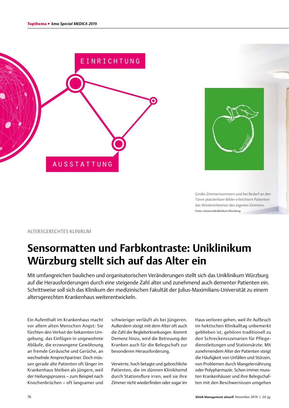 Vorschauseite 1: Altersgerechtes Klinikum: Sensormatten und Farbkontraste: Uniklinikum Würzburg stellt sich auf das Alter ein