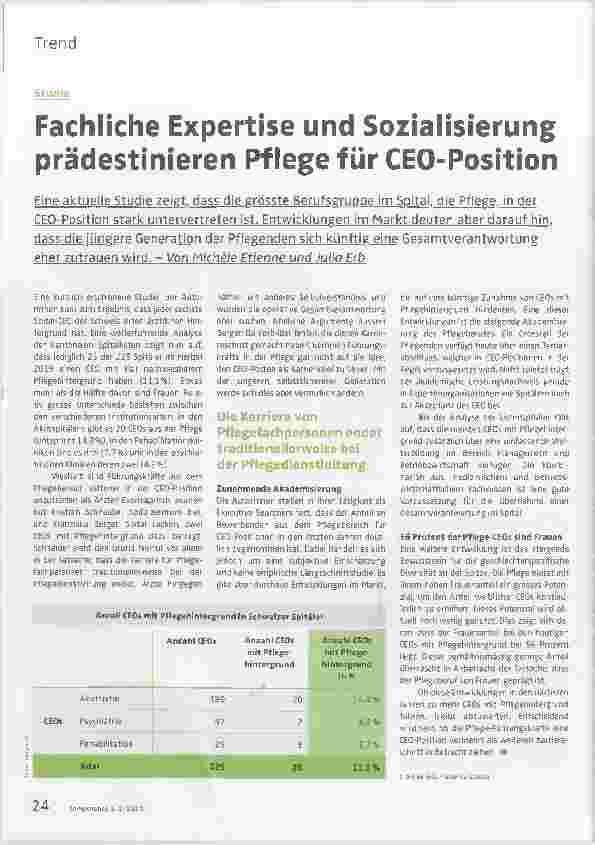 Vorschauseite 1: Fachliche Expertise und Sozialisierung prädestinieren Pflege für CEO-Position.
