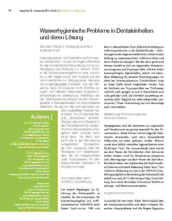 Vorschauseite 1: Wasserhygienische Probleme in Dentaleinheiten und deren Lösung