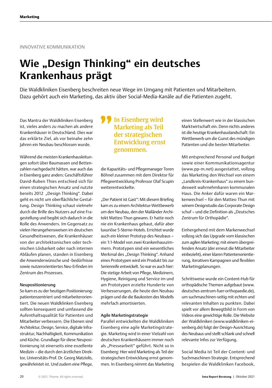 Vorschauseite 1: Innovative Kommunikation: Wie „Design Thinking“ ein deutsches Krankenhaus prägt