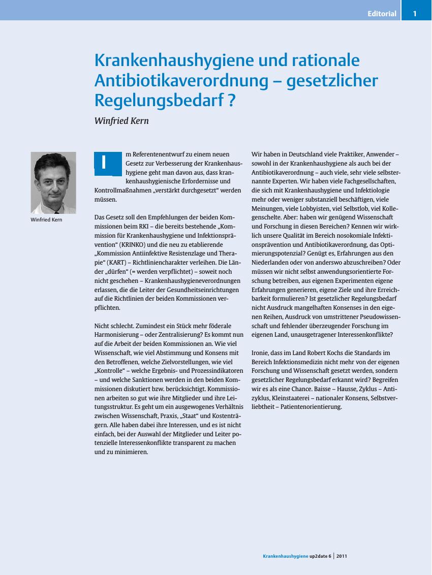 Vorschauseite 1: Krankenhaushygiene und rationale Antibiotikaverordnung? gesetzlicher Regelungsbedarf?