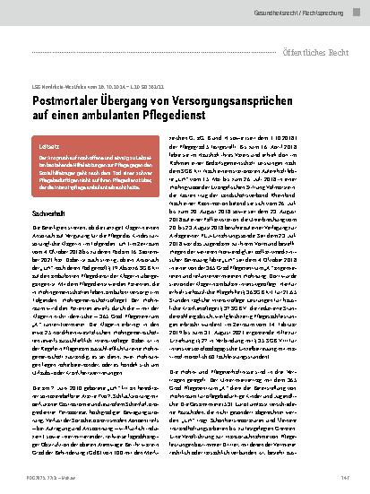 Vorschauseite 1: Postmortaler Übergang von Versorgungsansprüchen auf einen ambulanten Pflegedienst