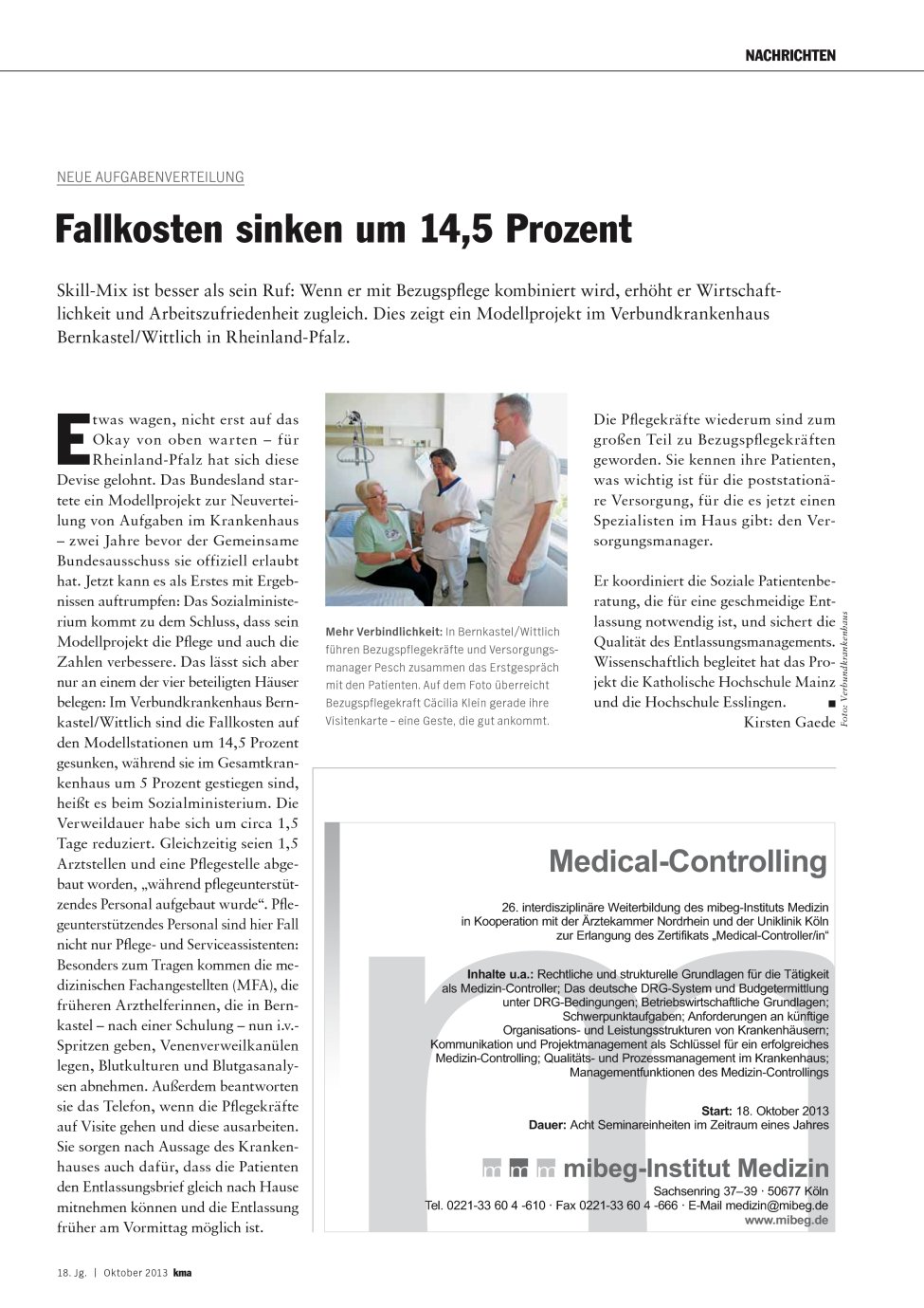 Vorschauseite 1: Fallkosten sinken um 14,5 Prozent