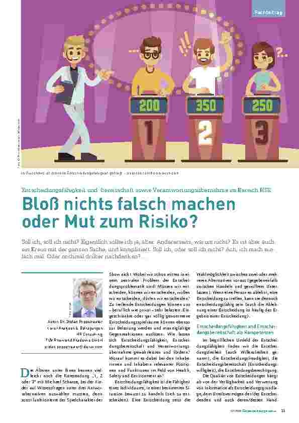 Vorschauseite 1: Entscheidungsfähigkeit und -bereitschaft sowie Verantwortungsübernahme im Bereich HSE. Bloß nichts falsch machen oder Mut zum Risiko?