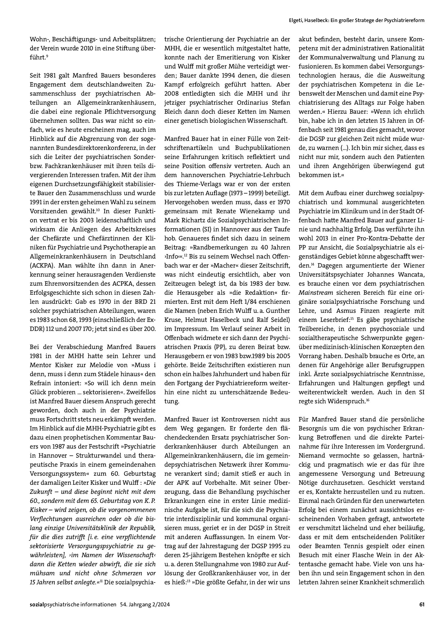 Vorschauseite 2: Ein großer Stratege der Psychiatriereform. Erinnerung an Manfred Bauer
