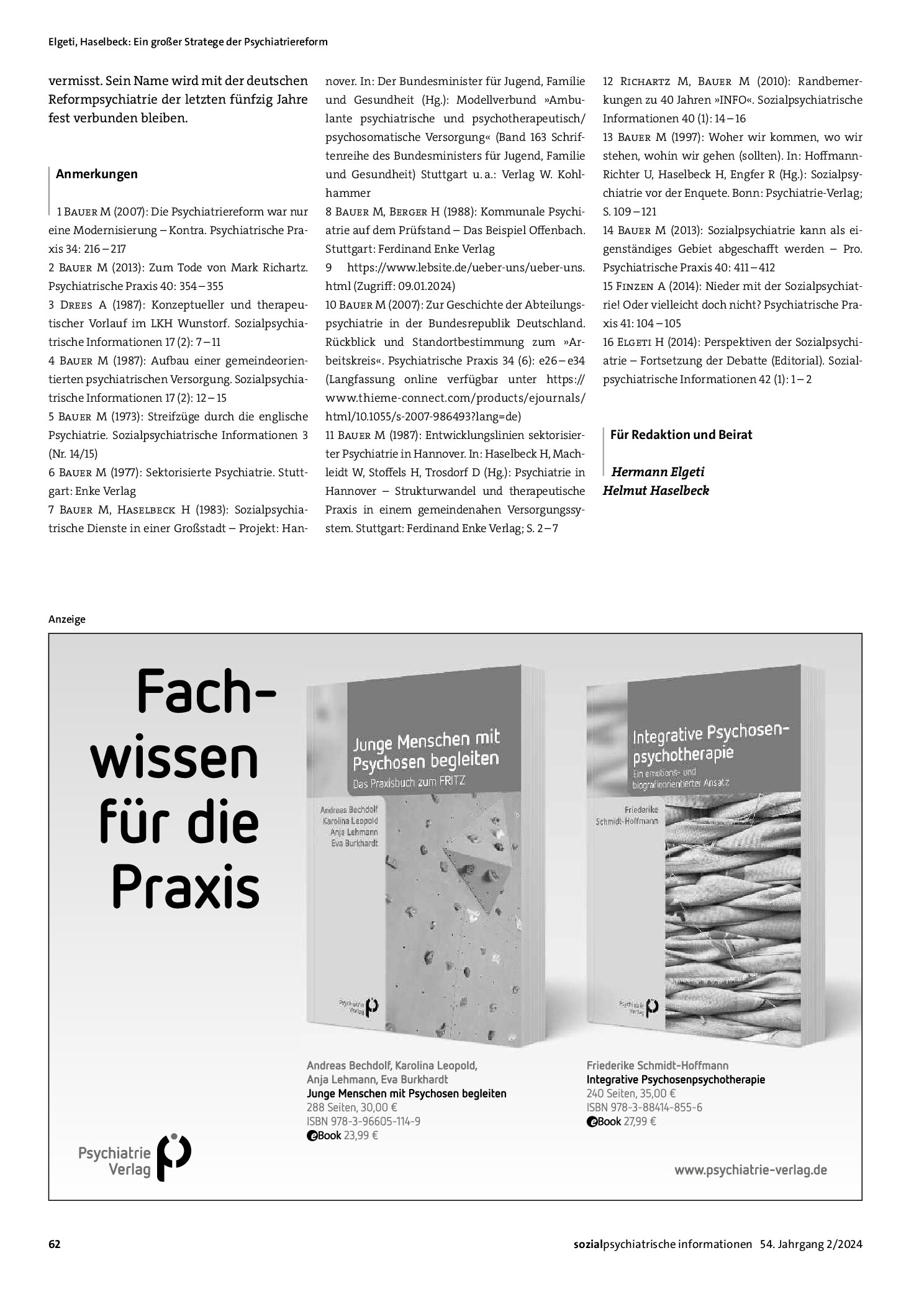 Vorschauseite 3: Ein großer Stratege der Psychiatriereform. Erinnerung an Manfred Bauer