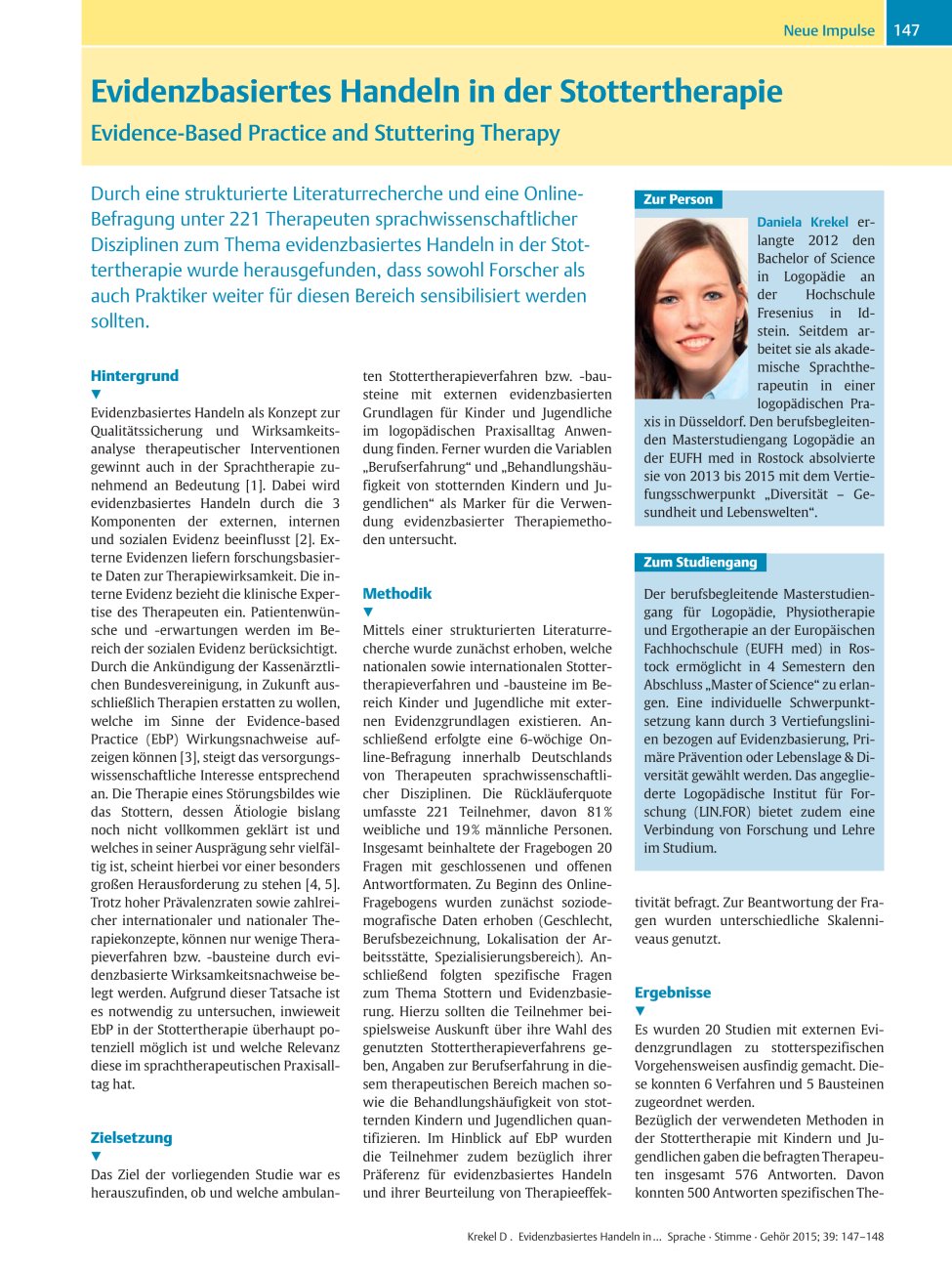 Vorschauseite 1: Evidenzbasiertes Handeln in der Stottertherapie