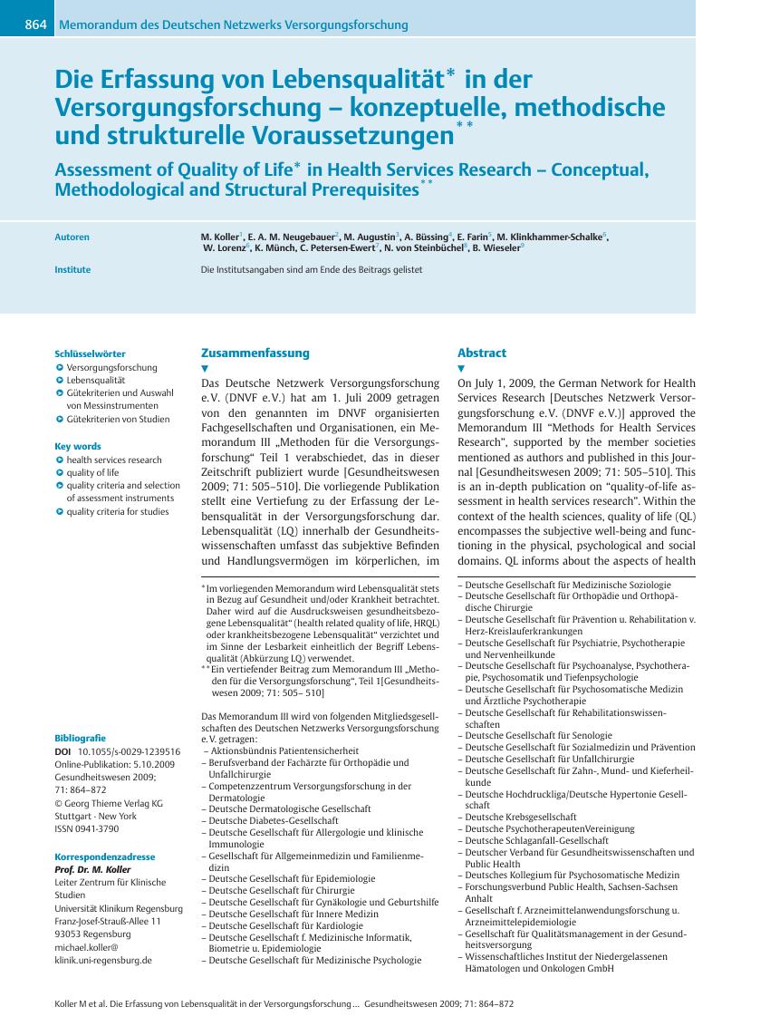 Vorschauseite 1: Die Erfassung von Lebensqualität in der Versorgungsforschung – konzeptuelle, methodische und strukturelle Voraussetzungen