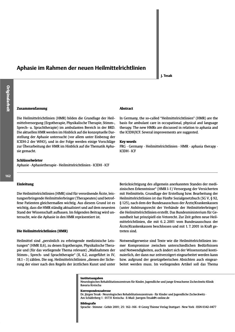 Vorschauseite 1: Aphasie im Rahmen der neuen Heilmittelrichtlinien
