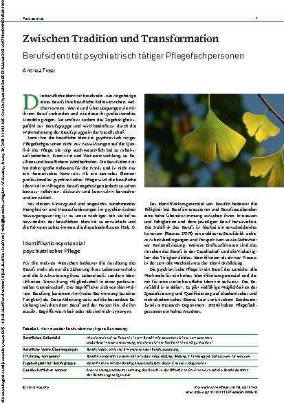 Vorschauseite 1: Zwischen Tradition und Transformation Berufsidentität psychiatrisch tätiger Pflegefachpersonen