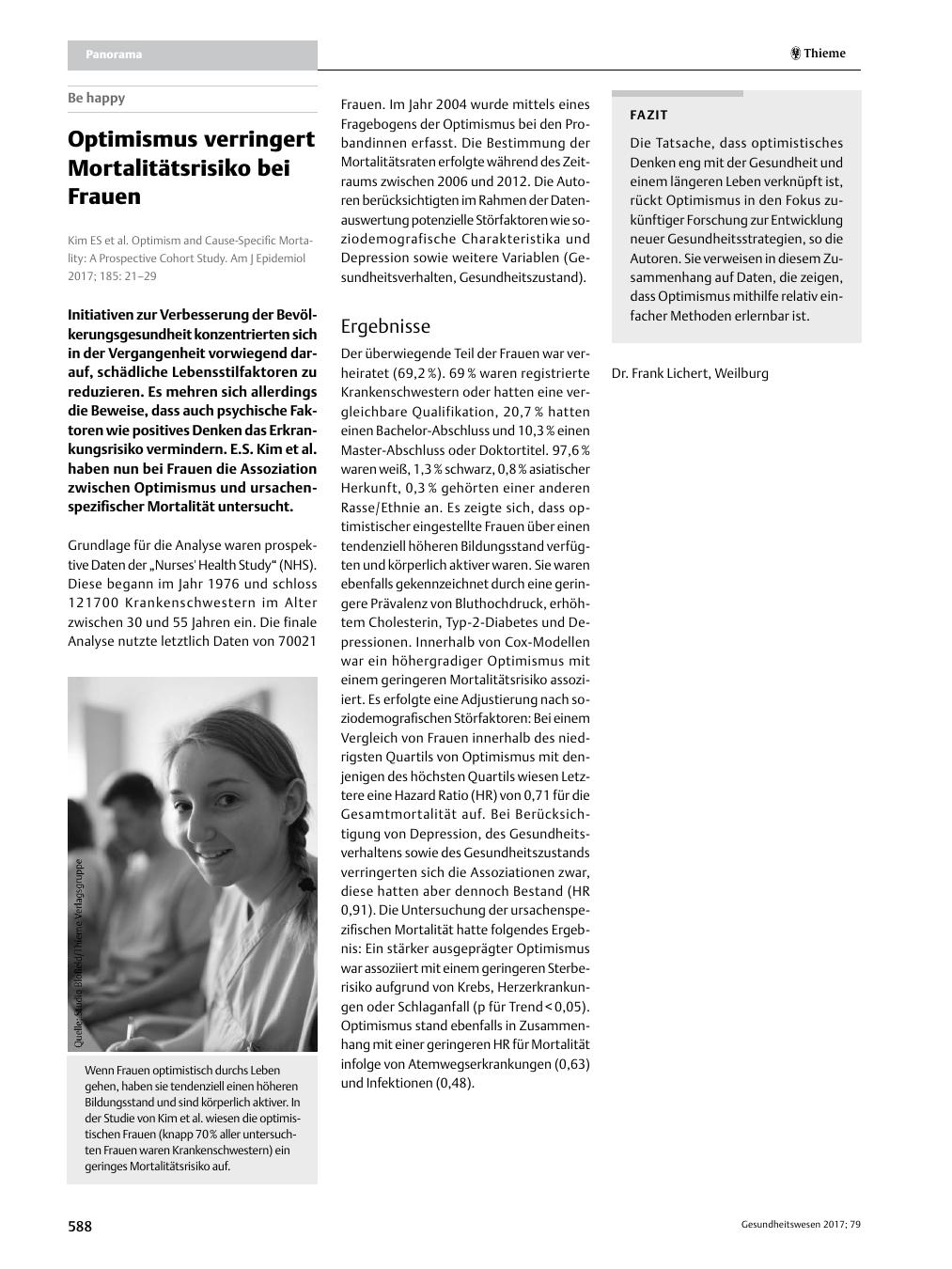 Vorschauseite 1: Optimismus verringert Mortalitätsrisiko bei Frauen