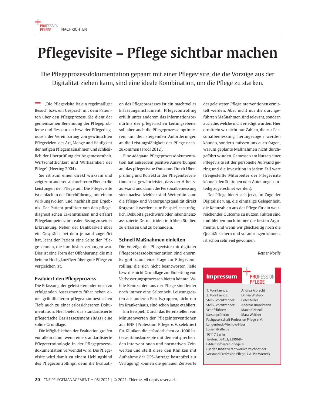 Vorschauseite 1: Pflegevisite - Pflege sichtbar machen