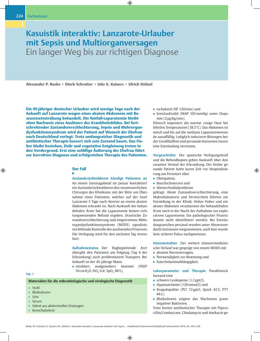 Vorschauseite 1: Kasuistik interaktiv: Lanzarote-Urlauber mit Sepsis und Multiorganversagen – Ein langer Weg bis zur richtigen Diagnose